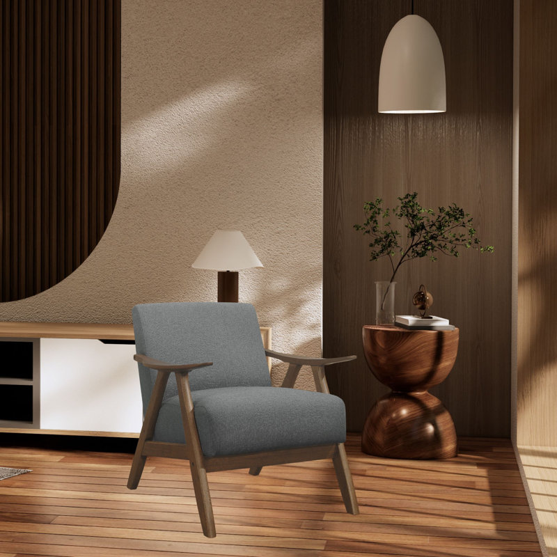 Ayzlee Upholstered Armchair, Fabric Accent Chair with Cushion Back, Retro Cushion Armchair with Solid Wood Arms and Legs for Living Room Home Office