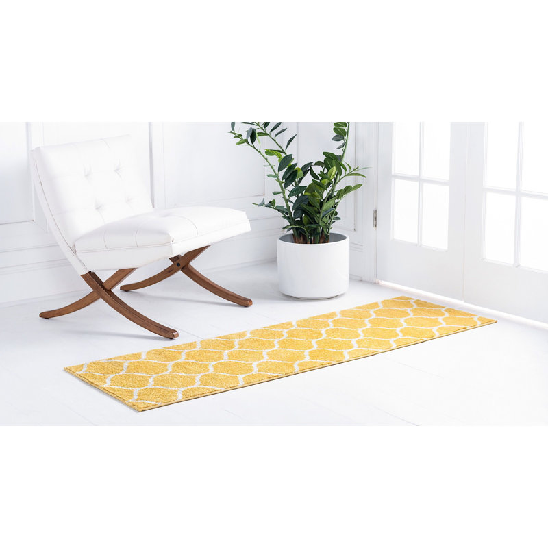 Tapis contemporain Tellaro de couleur blond, Tapis de couloir 2 pi x 6 pi