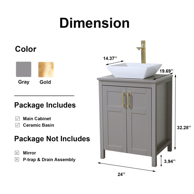 Ensemble de meuble-lavabo simple 24 po gris, Gris