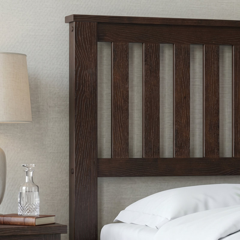 Japer Queen Size Bed Frame with Headboard & Footboard, Solid Wood Platform Bed, 12 Durable Slatted Structure with Metal Legs, Anti-Slip & Noise-Free, Dark Roast Oak Finish