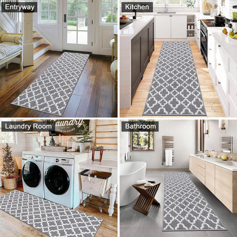 Washable Non Slip Soft Kitchen Runner Rug, Gray, Runner 2' x 6'