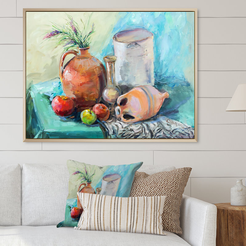 «Fruit Table Impressionism II - Farmhouse», art mural sur toile, H 24 po x l 36 po x P 1 po, Cadre flottant brun