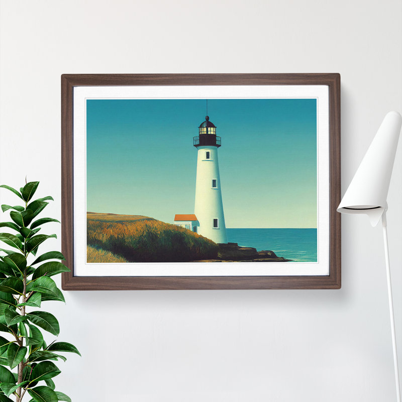 Resplendent Lighthouse - Single Picture Frame Painting, 34cm H x 46cm W x 2cm D, Walnut Framed