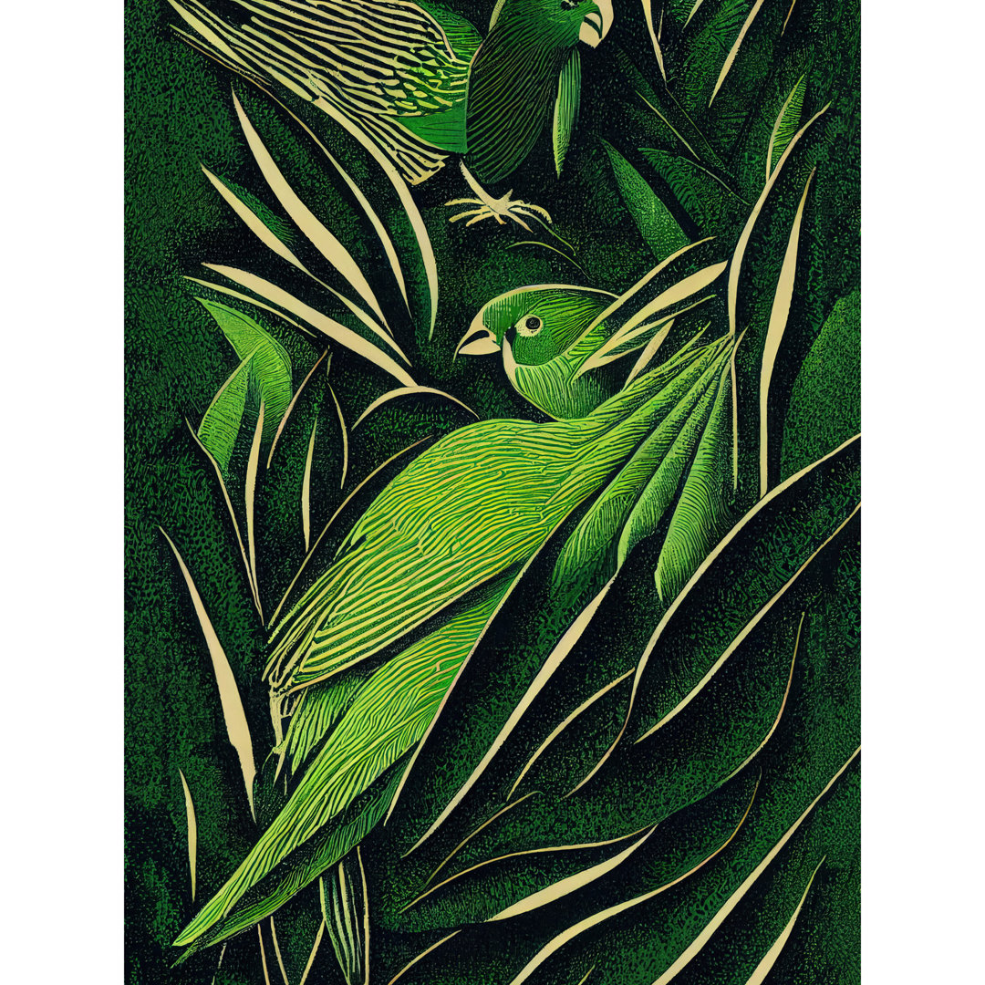 Vintage Retro Abstract Jungle Leaves Parrots - Print