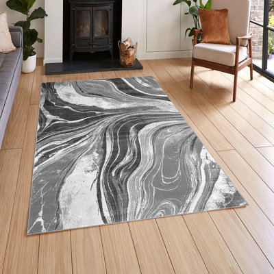 Modern Abstract Marble Area Rug – 100% Polyester Living Room Carpet, Antistatic, Soil & Water Repellent, Colourfast Indoor Rug