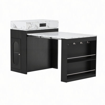 Extendable Dining Table with Folding Tabletop, Bar Table with Drawers and Power Outlet, Kitchen Island with Wheels and Hooks, Sideboard for Kitchen and Dining Room