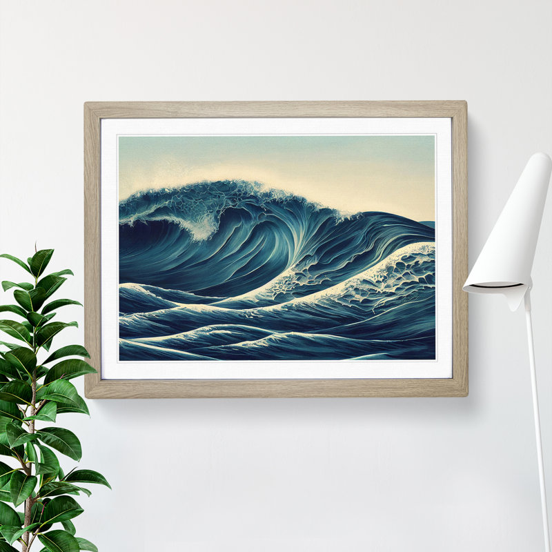 XH1022-4218X Futuristic Ocean Wave - Single Picture Frame Print, 34cm H x 46cm W x 2cm D, Oak Framed