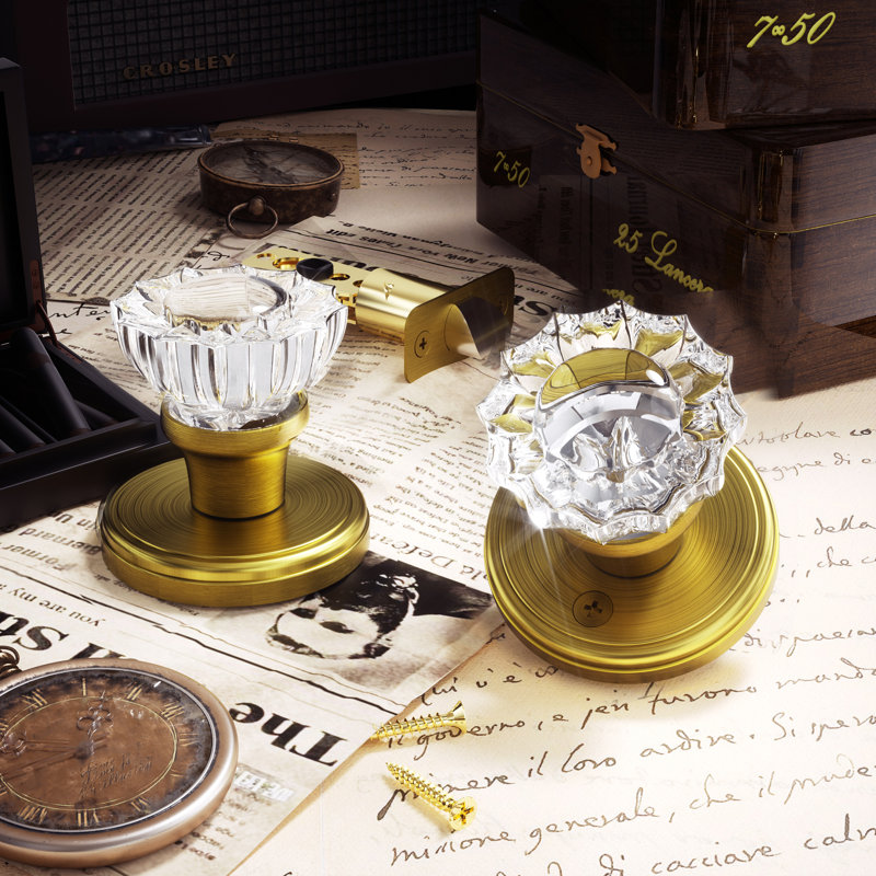 Boutons de porte en cristal Coolnews Retro Elegant Series, Laiton antique