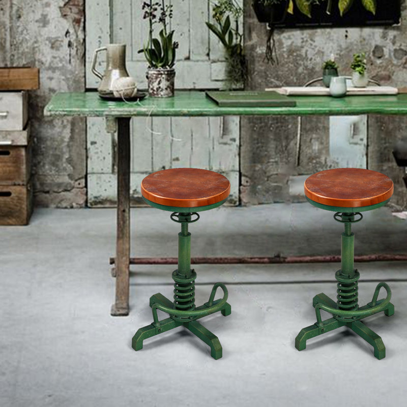 Tabouret pivotant en bois massif Jaitun, Vert antique, 2
