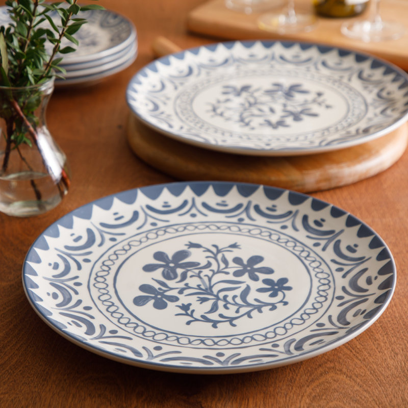 Bloomhouse - 2-Time Oprah’s Favorite Things - Ensemble de plat de service 2 pièces 13 po Valencia Flor, motif décoratif floral en grès, va au micro-ondes et au lave-vaisselle, bleu iris