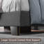 Structure de lit tapissier simple avec tête de lit en tissu de lin, support en lattes de bois robuste, silencieux, aucun sommier tapissier requis, gris foncé