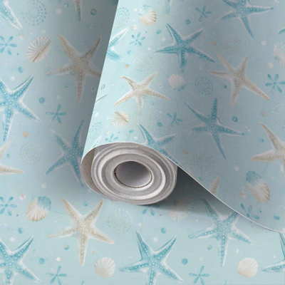 Papier de contact à peler et coller avec aquarelle étoile de mer bleue