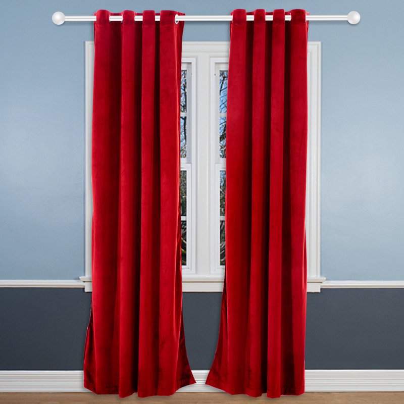 Desoto Velvet Room Darkening Curtain Pair, 52" W x 96" L, Red