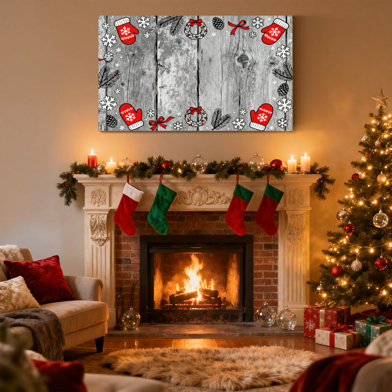 Noël, mitaines de Noël, flocons de neige, couronnes, ensemble de 3 impressions sur toile, H 16 po x l 24 po