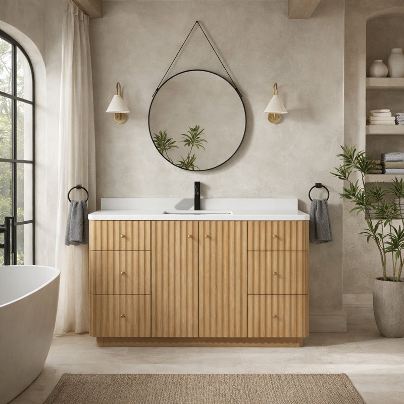 Meuble-lavabo simple 55 po avec plateau en pierre d'ingénierie La Jolla