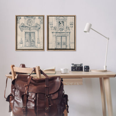 Pencil Sketch Ornate Door 2 PC Framed Floater Canvas Set by June Erica Vess