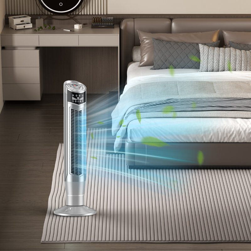 Ventilateur tour oscillant intérieur 39 pouces 120 volts avec télécommande, Argent argent