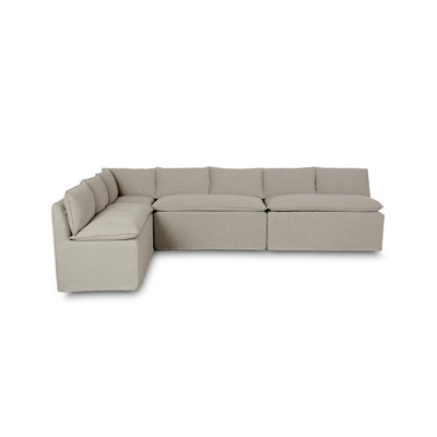 Andre Slipcover Dining Banquette, L-Shape 131"-Broadway Stone