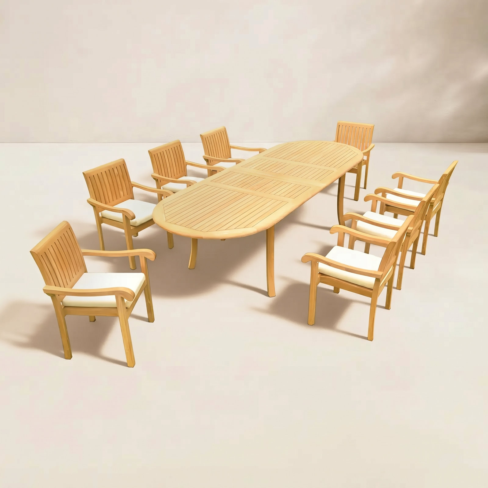 Teddy 118" Teak Patio Dining Set, 29.5" H x 118" L x 42.5" W