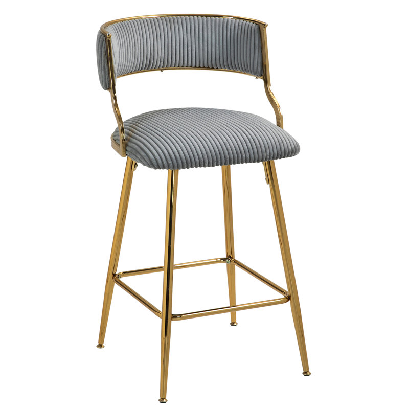 Two Pieces Bar Stools With Chromed Base And Footrest, Gray