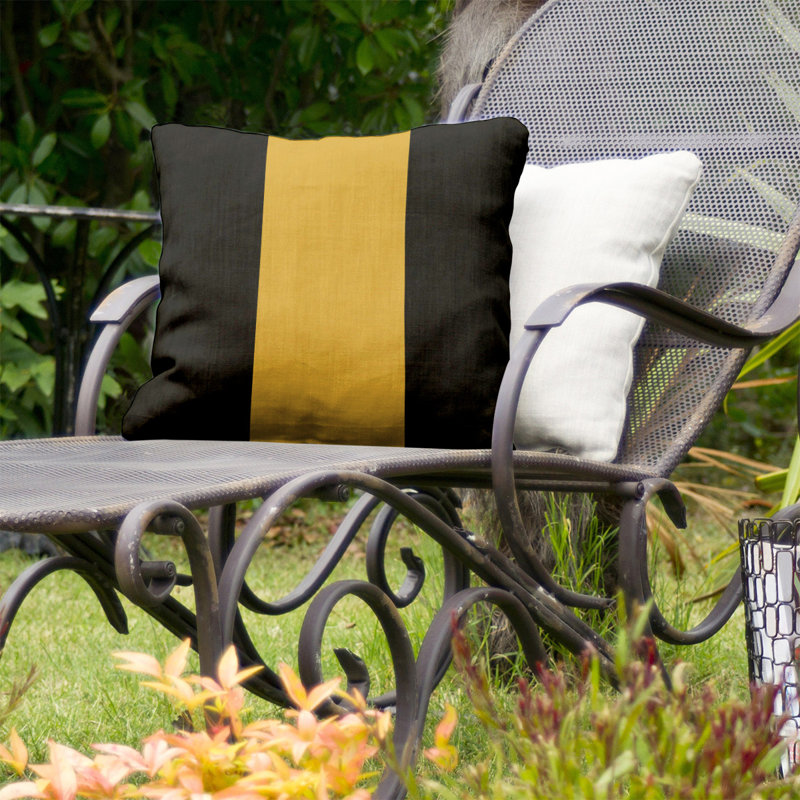 Striped Outdoor Reversible Throw Pillow, 18" x 18", Black/Gold