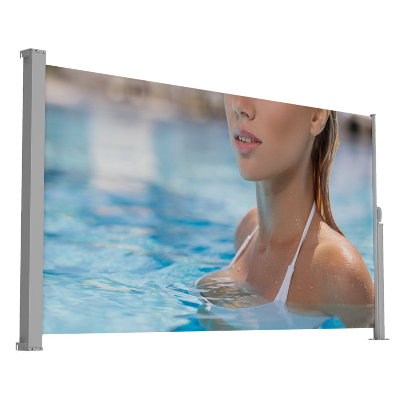 Auvent latéral rétractable, 71 po de hauteur, profondeur de 138 po, gris, style américain, filet semi-transparent, pour grand et profond bloquant le soleil avec impression, Upf50 +, piscine idéale pour balcon