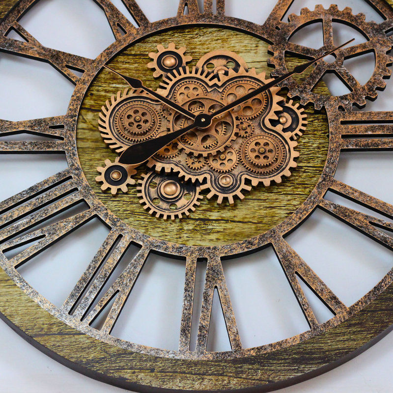 Solid Wood Wall Clock, Gold Antique