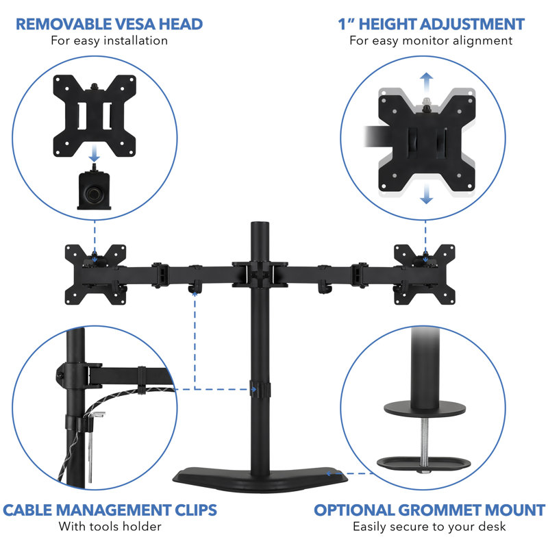Black Dual Monitor Desk Mount with Adjustable Arms