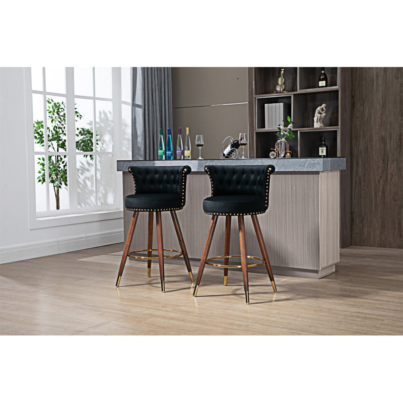 COOLMORE Swivel Bar Stools With Backrest Footrest, Black