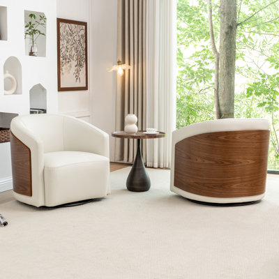 Delwood Vegan Leather Modern & Comfort Swivel Barrel Chair (Set Of 2)