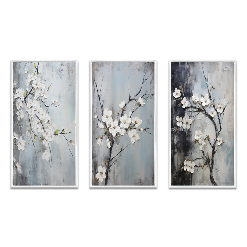 «Apple Blossom Harmony», 3 pièces sur toile, Cadre blanc, H 40 po x l 60 po