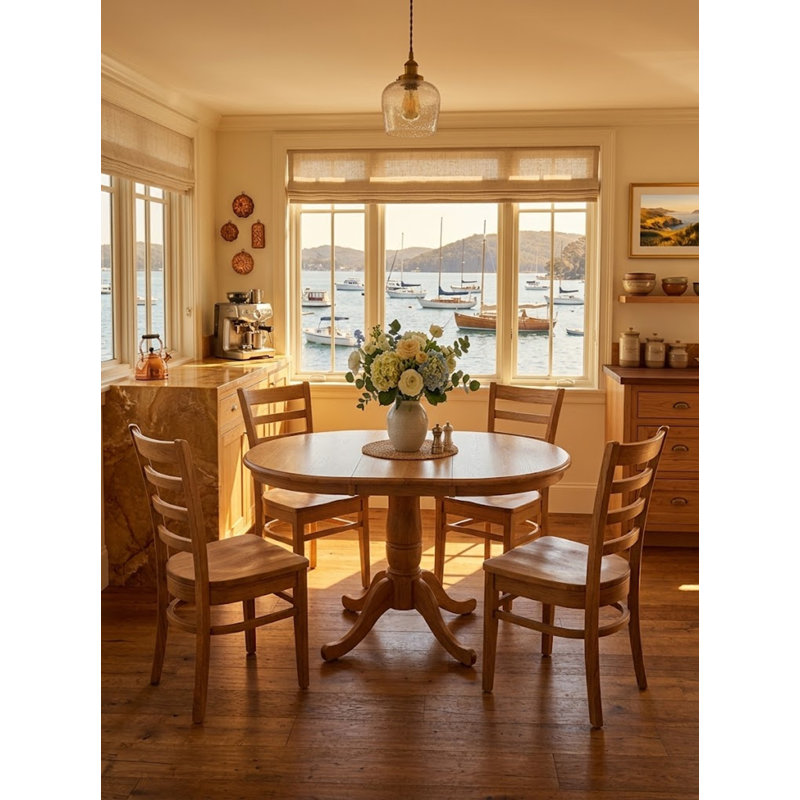 Echols Extendable Solid Wood Dining Set, Distressed Oak, 5