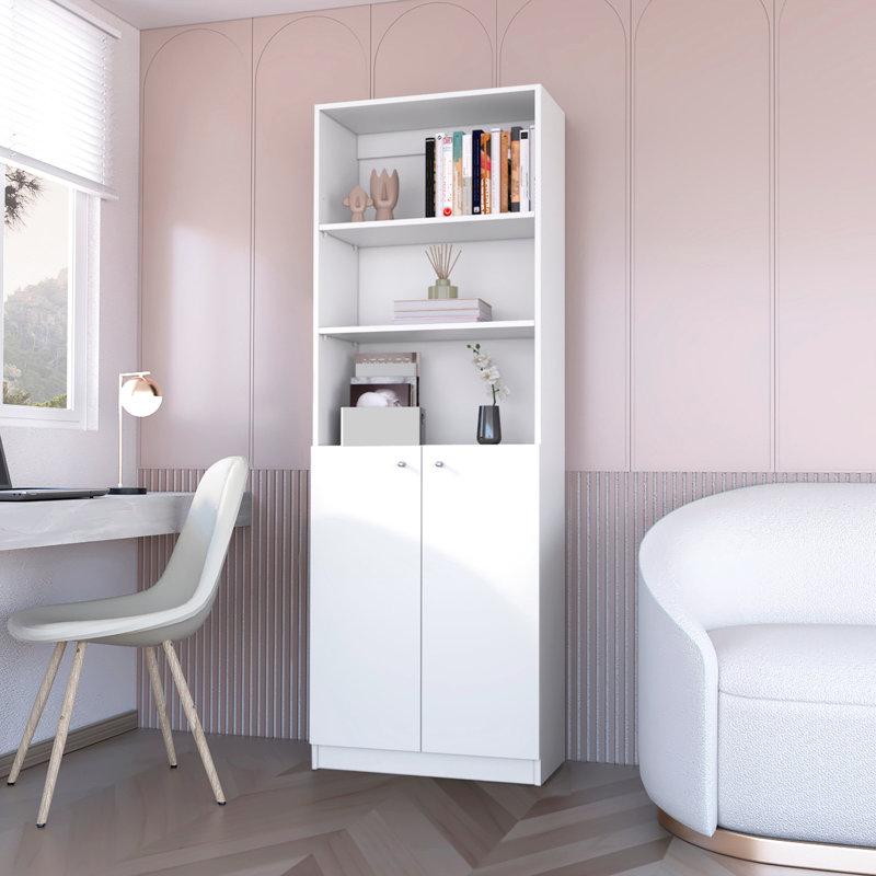 Bibliothèque blanche à 2 portes pour un espace de vie confortable et élégant