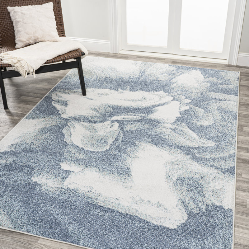 Ciasia Abstract Two-Tone Modern Blue/Cream Rug, Rectangle 3'11" x 6'