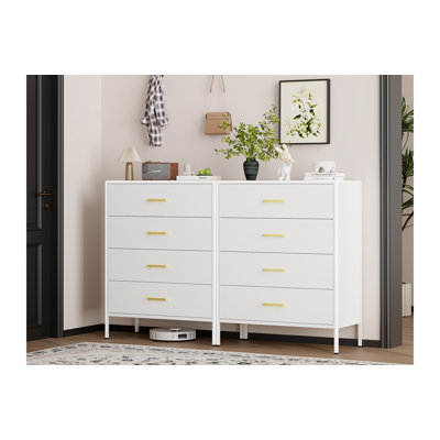 Metal 4-Drawer Cabinet, Multifunctional Dresser & Storage Locker (White))