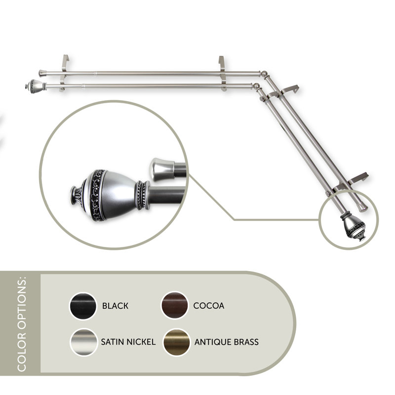 Tringle à rideaux double ajustable Kinbrae, H 48 po x l 84 po, Nickel satiné