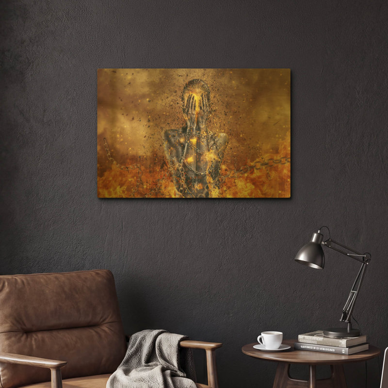  «À travers les cendres» par Mario Sanchez Nevado, art mural en métal doré, 24 po x 16 po, 24 po x 16 po
