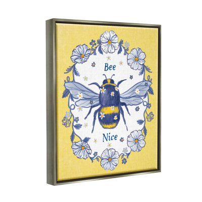 «Bee Nice», art floral encadré sur toile flottante par Be Ni La