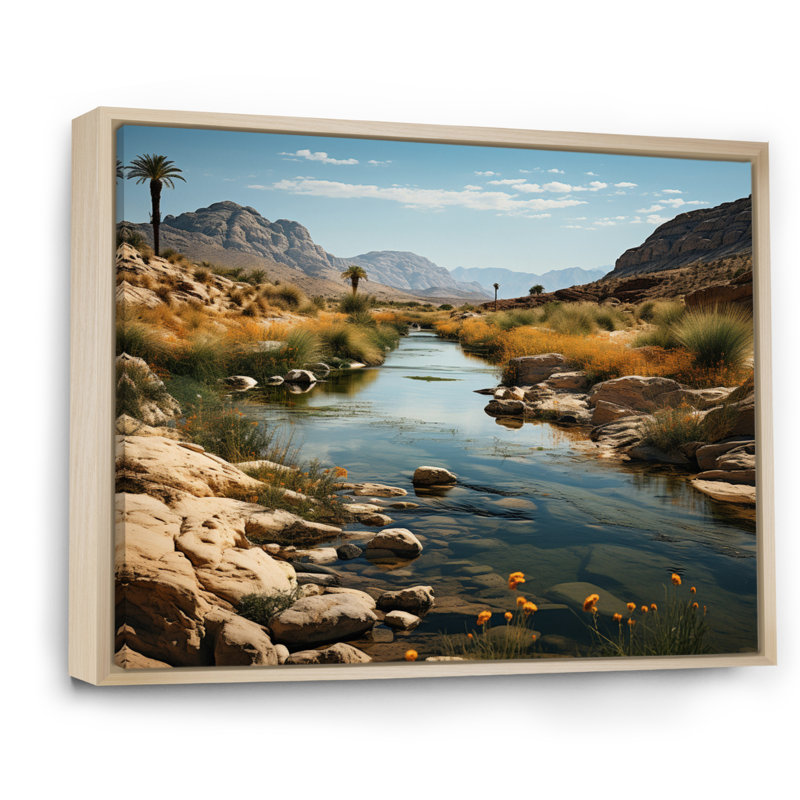 Désert oasis III sur toile, Cadre naturel flottant, H 34 po x l 44 po x P 1,5 po