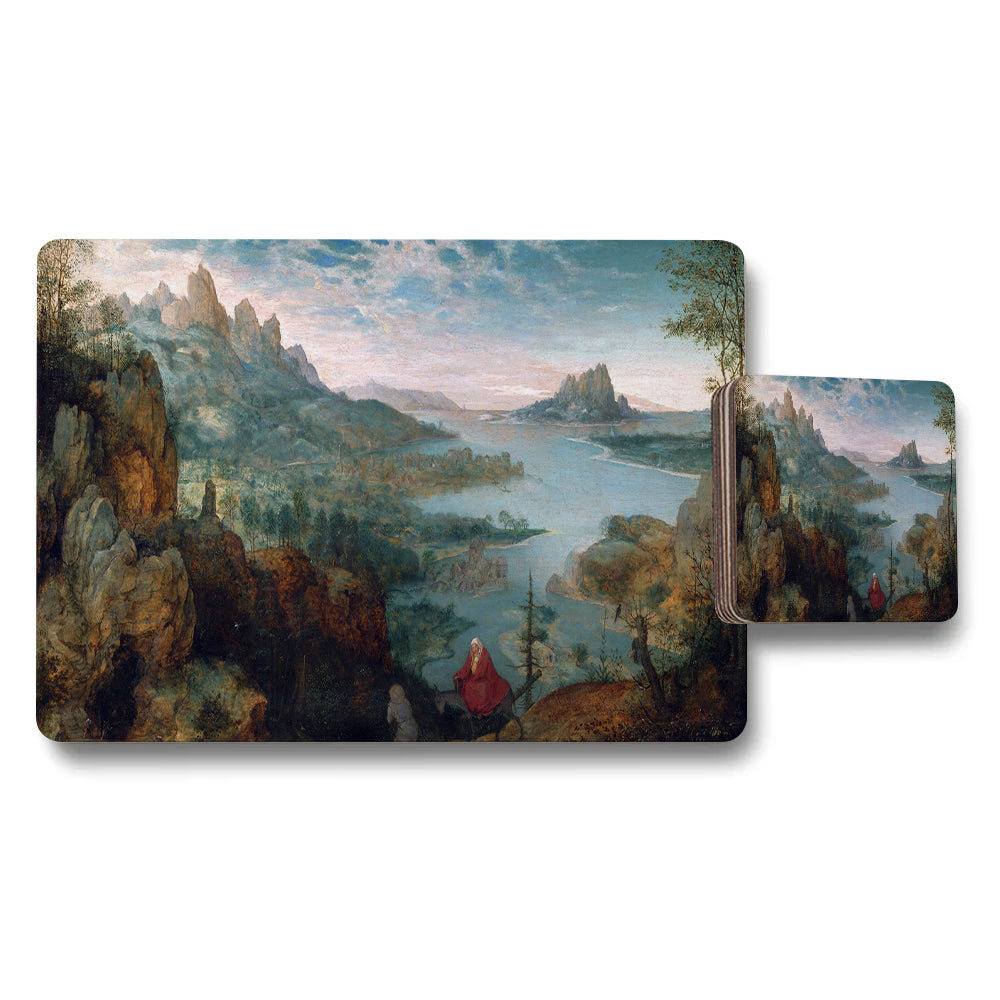 Scenic Landscape Placemat And Coaster Set With Mountain River View