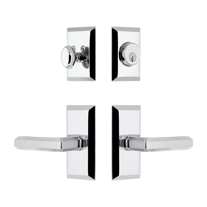 Handle With Lever And Deadbolt, Bright Chrome, 2.75''