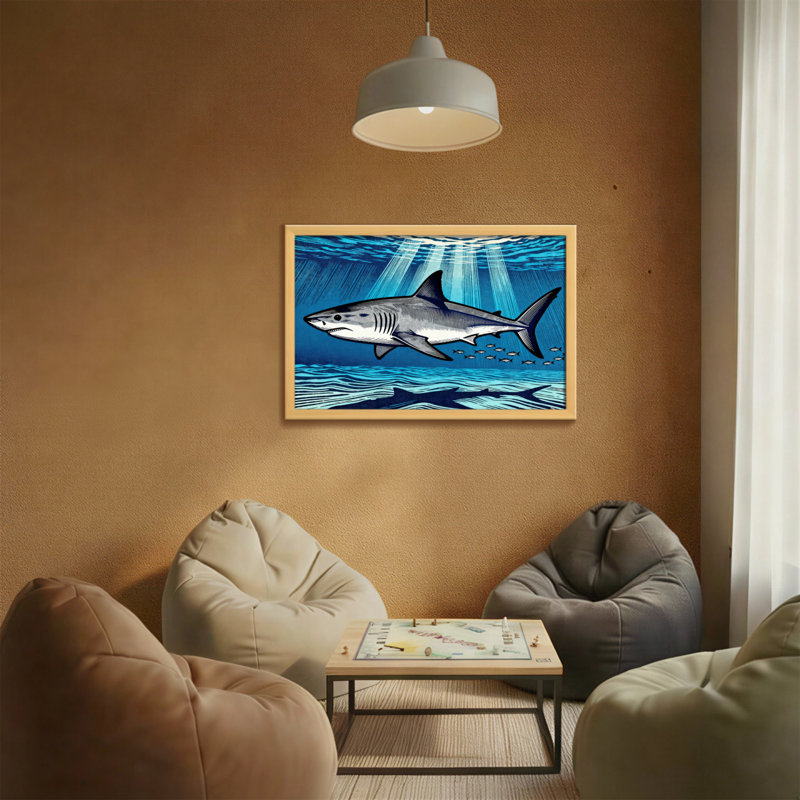 Animals Shark Underwater Ocean Scene With Sunlight, 12" H x 18" W
