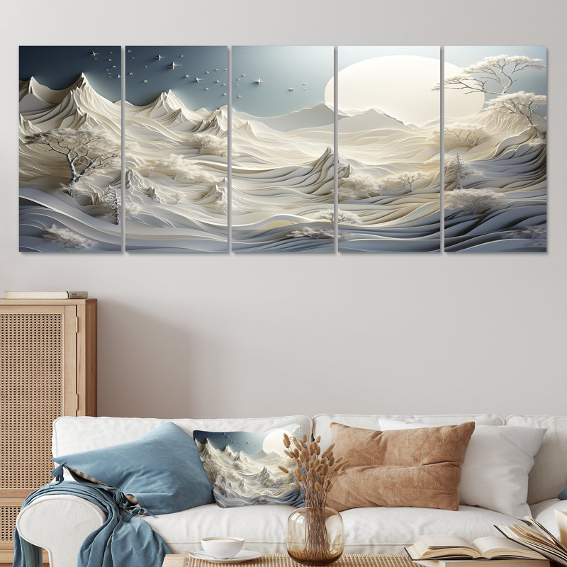 «Abstract Snowy Winter Mountains III - Abstract Landscape», ensemble de 5 pièces d'art mural, H 32 po x l 80 po