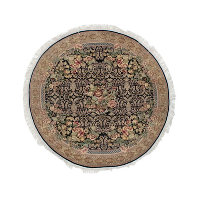 Tapis décoratif en laine ronde de conception unique 6 pi 5 po x 6 pi 5 po noué à la main new age Wali