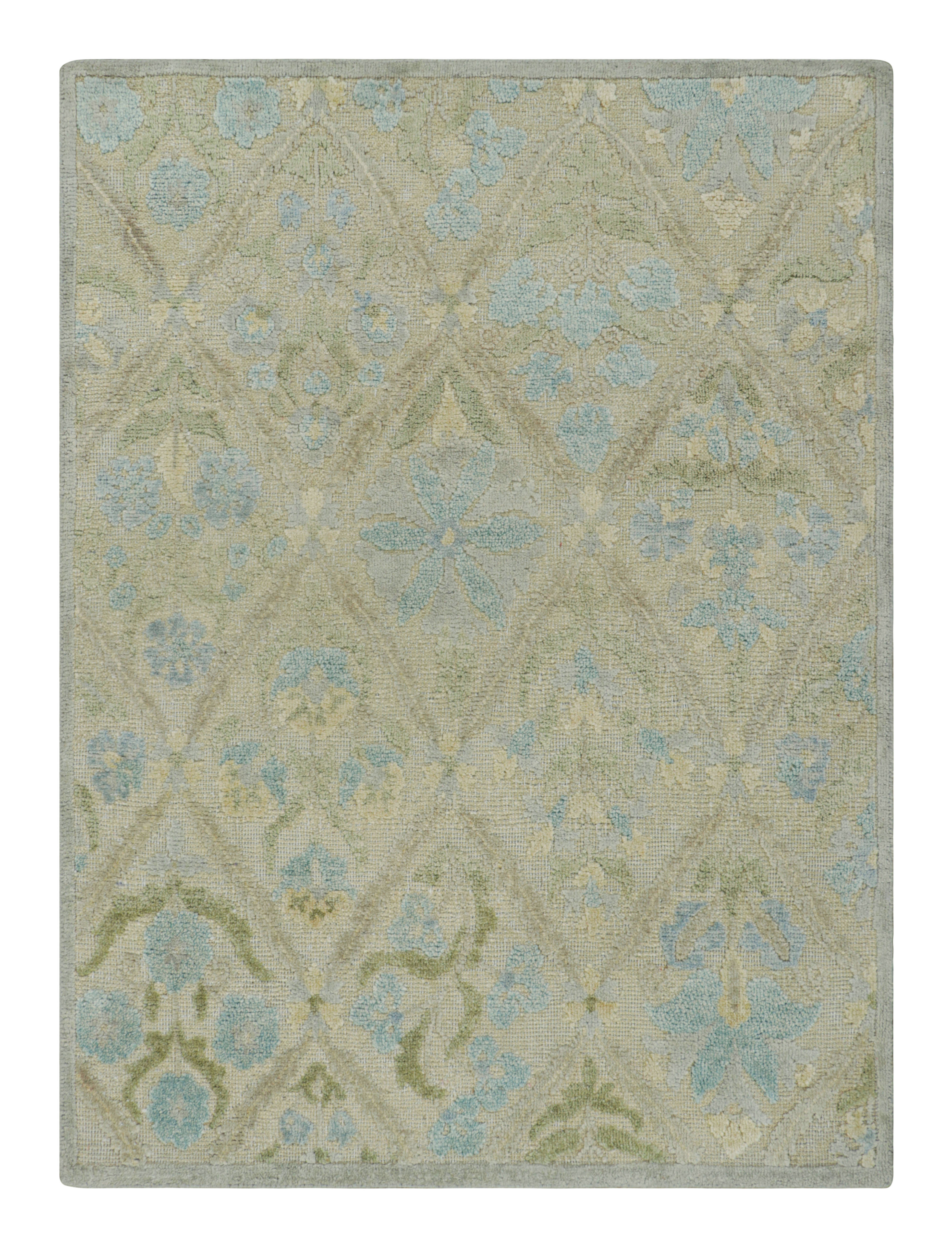 Rug & Kilim’S Block Print Rug With Blue And Green Floral Patterns ...