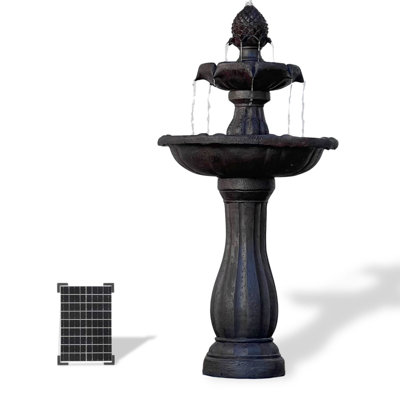 Fontaine solaire à 2 niveaux en fibre de verre / résine brun foncé XBrand avec panneau solaire et pompe d'arrêt automatique