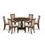 Ensemble de mobilier de salle à manger 7 pièces composé d'une table de salle à manger ronde avec piédestal et 6 chaises rembourrées en tissu de lin brun clair, noyer antique-1004186768-1004186772-1004186774