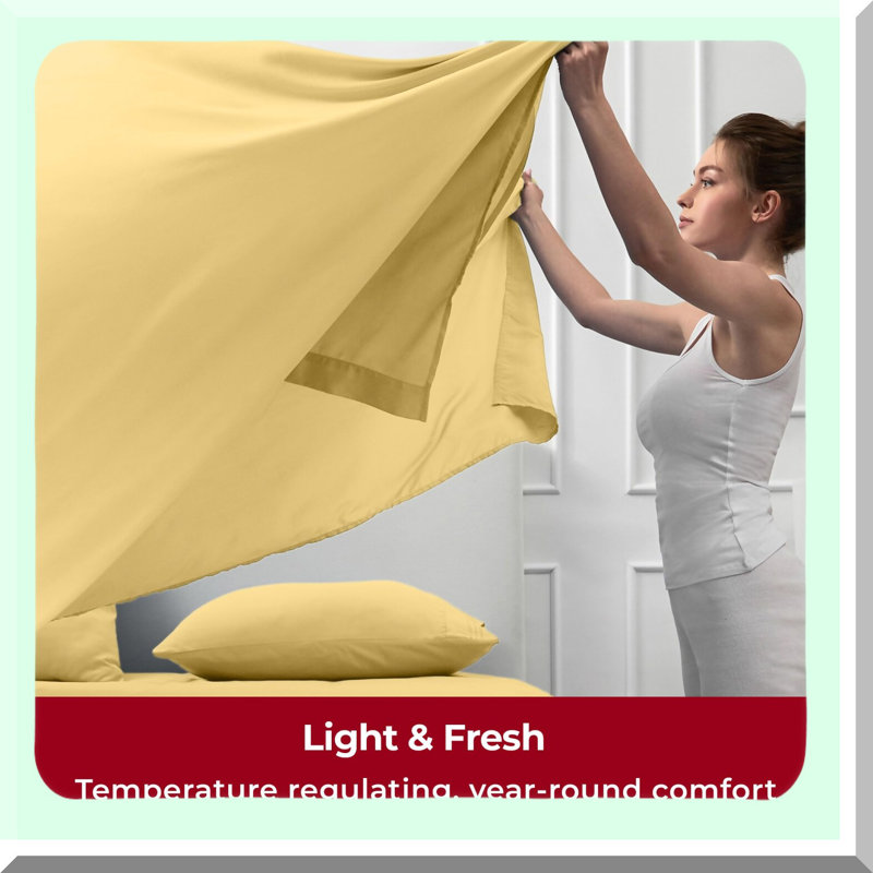 Luxury Yellow Queen Bedding Set - 4 Piece Cooling Sheets & Pillowcases - Deep Pocket, Wrinkle & Stain Resistant - Iconic Collection
