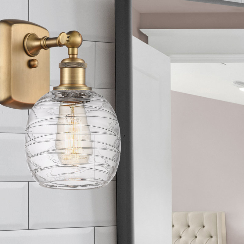 Whelan 1 - Light Dimmable Armed Sconce, Clear Crackle, LED, Antique Brass