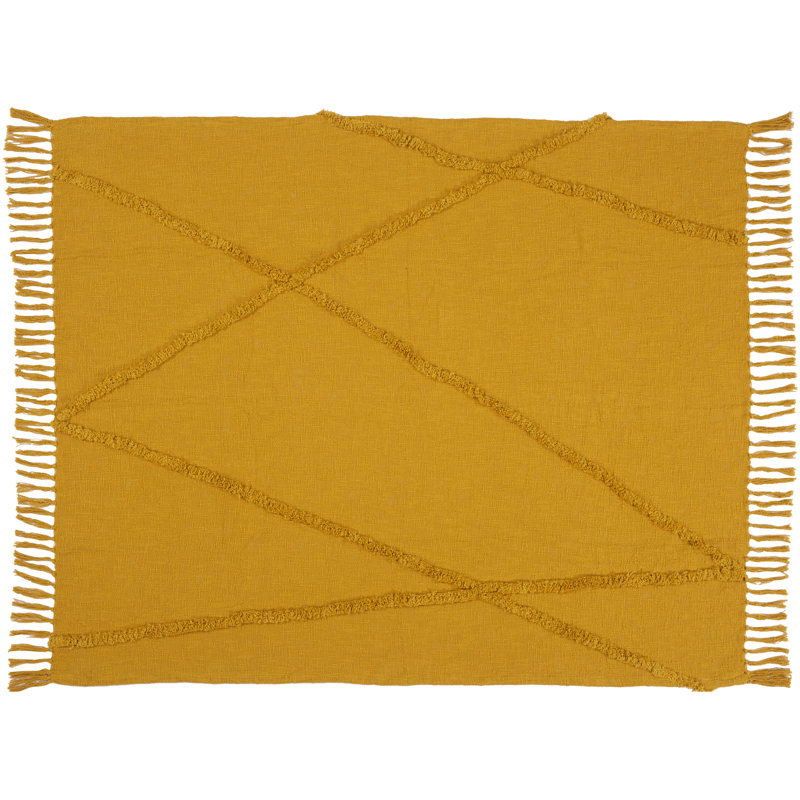 Ruzmira Hand Woven Throw Blanket, Mustard Yellow